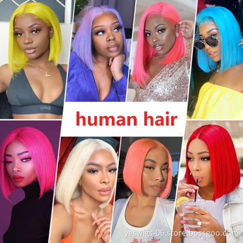 Wholesale Yeswigs Pink Red Grey 613 Highlight 1b Honey Brown Color Straight Human Hair Lace Front Short Bob Wigs For Black Women